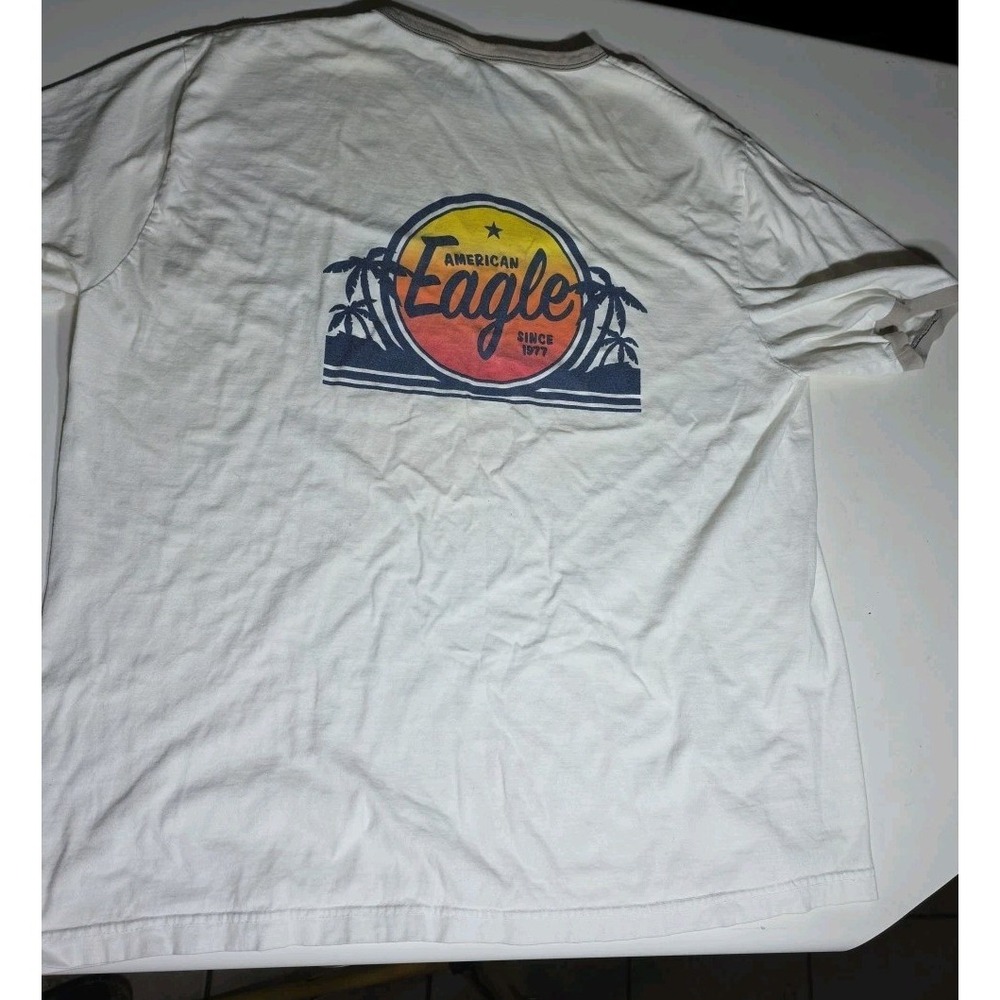 Vintage Y2k American Eagle White Men's Ringer Tee Shirt XL Faded Distressed Surf